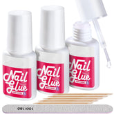 Nail Polish Glue for Press On, 3 Pack Solid Nail Glue Gel for Acrylic Nails, Nail Gem Glue with Nail Files