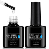 Best Super Glue 6 in 1 For Fake Nails, Salon Nail Glue 2PCS For Nail Tips, Uv Glue For Nails