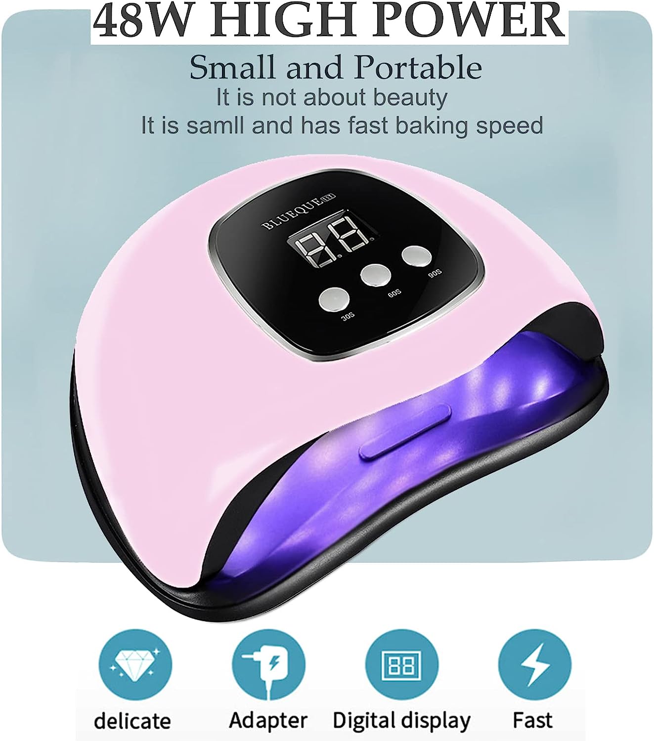 48W UV LED Nail Lamp UV Light for Gel Polish, Fast Nail Dryer with Automatic Sensor, 3 Timer Setting, Small and Portable