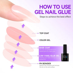 6 in 1 UV Gel Nail Glue for Acrylic Nails, Press on Nails, Nail Repair Treatment