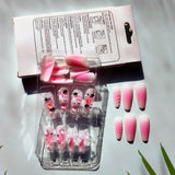 24Pcs Stick On Gel Nails, The Best Press On Nails with 3D Heart, Pearl Star Nail Charms Design Long Lasting Press On Nails for Women
