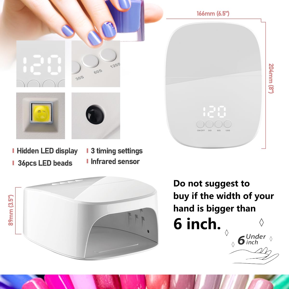 Cordless 60W Rechargeable UV Light LED Nail Lamp for Nail Dryer with USB Port for for Gel Nail Polish