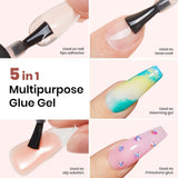 5 In 1 Gel Nail Glue and Base Gel Kit for Acrylic Nails,2 Pcs 15ml Brush on Nail Glue