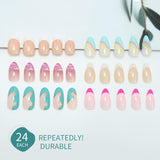 6 Packs (144 Pcs) Good Quality Press On Nails Medium, Coffin Press On Nails with Adhesive Tabs