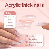 24 Pcs Advanced Best Glue On Nails That Last, Luxurious Rhinestone Design Reusable Fake Nails