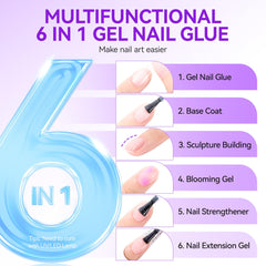 6 in 1 Nail Glue Gel 32ML 2PCS,Extra Strong Nail Glue, Long Lasting Extension Gel Adhesive UV Nail Glue for Clear Press On Nail Tips Nail Polish, UV Cure Required