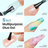 5 in 1 Best Glue For Press On Nails, Solid Gel Glue for Nail Tips and Clear Acrylic Nail, Nail Art Glue Gel Curing Needed