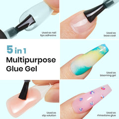 5 in 1 Nail Glue Gel for Nail Tips and Clear Acrylic Nails Long Lasting, Curing Needed UV Extension Glue