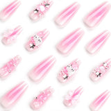 24Pcs Stick On Gel Nails, The Best Press On Nails with 3D Heart, Pearl Star Nail Charms Design Long Lasting Press On Nails for Women