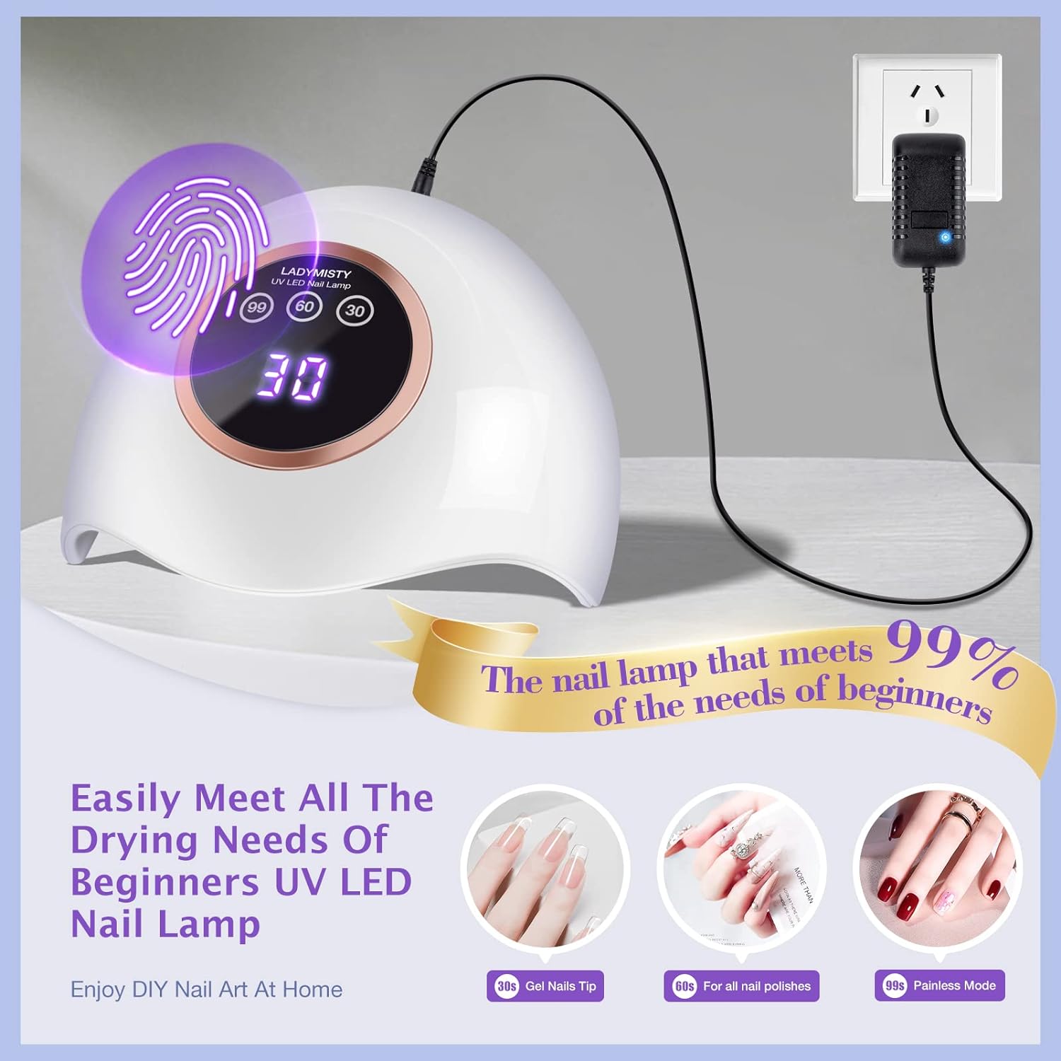 72W UV LED Nail Lamp Light Dryer for Nails Gel Polish with 18 Beads 3 Timer Setting & LCD Touch Display Screen