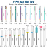 Electric Nail Buffer 21pcs Bits Sets, Nail Efile Bit Kit for Acrylic Nails, Electric Nail Drill Machine for Manicure Pedicure