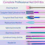 Pedicure Drill Bits10Pcs, 3/32 inch Tungsten Carbide Nail Drill Bit Set, Medicool Drill Bitswith 75Pcs File Sanding Bands