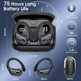 Wireless Noise Cancelling Earbuds, Running Earbuds with Earhooks 75H Playtime, IPX7