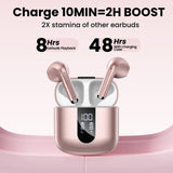 Lightweight Bluetooth Earbuds, 48H Playtime & Deep Bass-Rose Gold Color