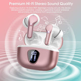Wireless Earbuds with Noise Cancelling, HiFi Stereo, IP7 Waterproof, LED Case