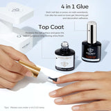 15ml 4 in 1 Super Glue for Nails Nail Glue Kit 2Pcs for Gel Nail Polish No Wipe Nail Glue for Acrylic Nails