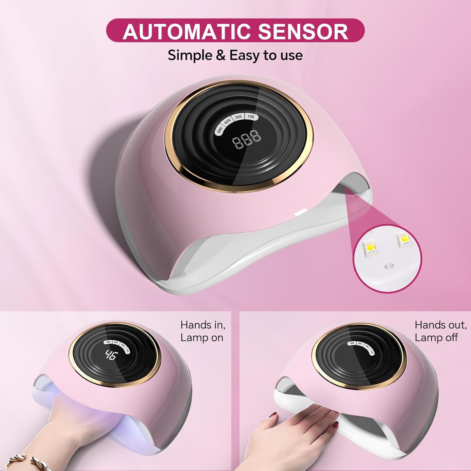 288W Best UV Light for Gel Polish, Best Curing Light with 63 Beads for Gel Nails, Fastest Gel Curing Dryer with Smart Sensor