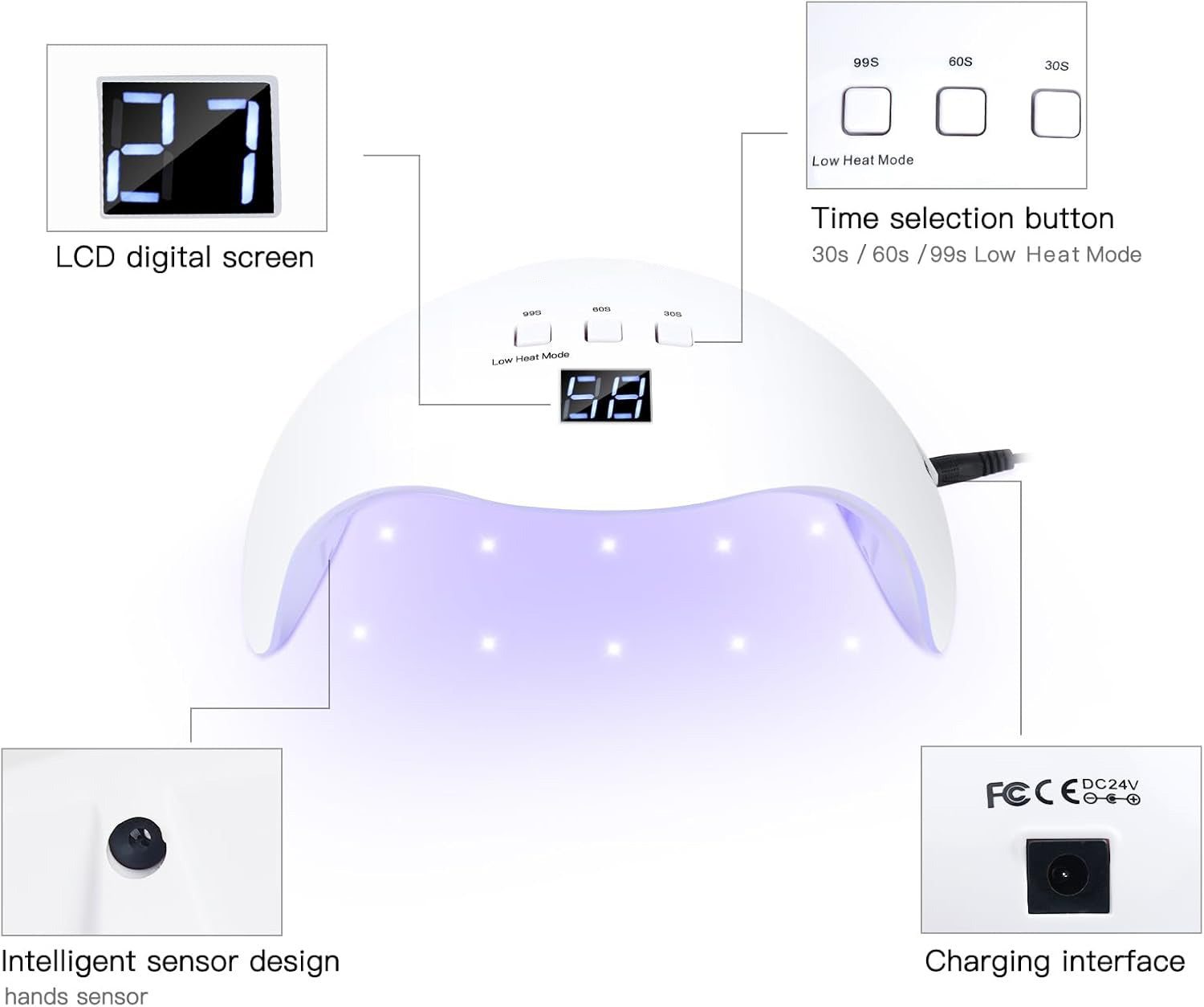 Best Gel Nail Machine UV LED Nail Polish Lamp 40W LED Light with 3 Timers and LCD screen