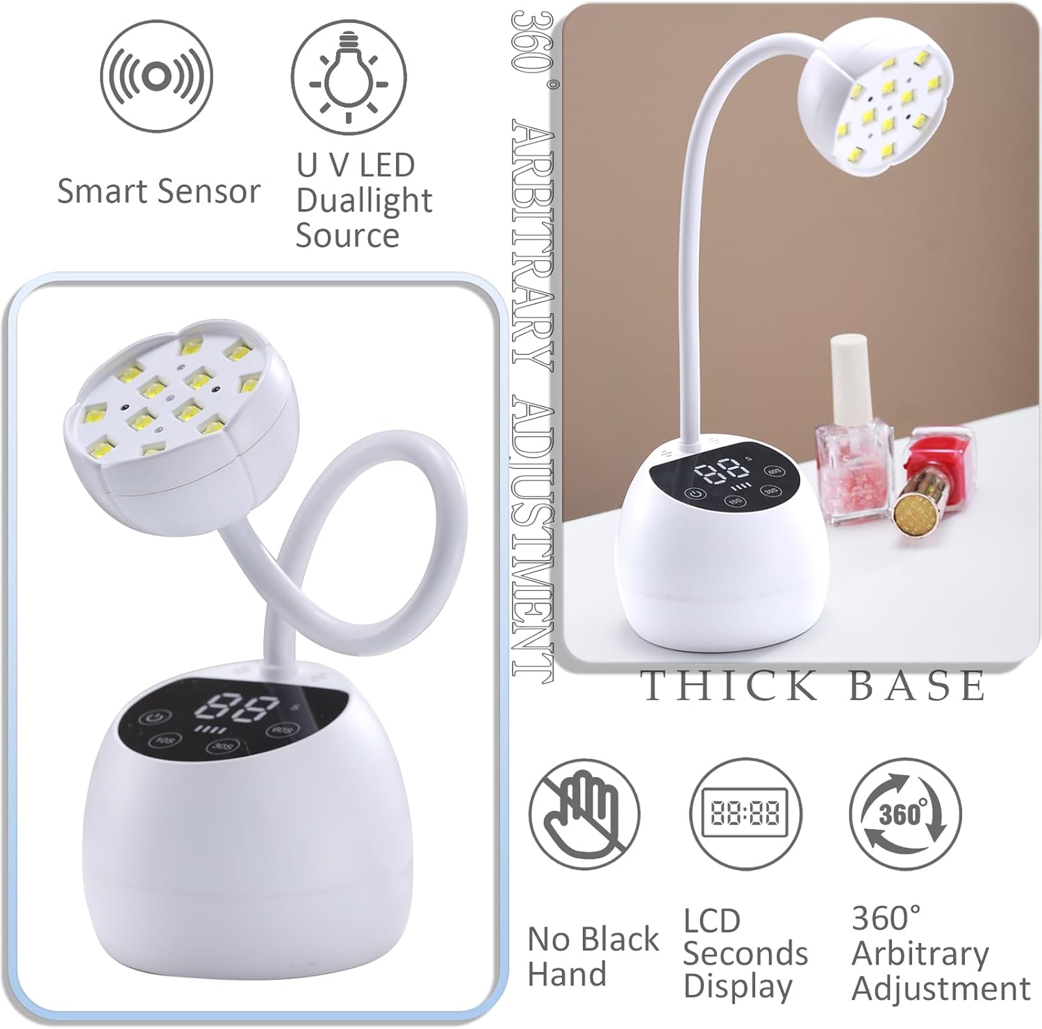 36W Mini Cordless Best UV LED Light for Nails, Best Gel Polish Dryer with Auto Sensor and Gooseneck