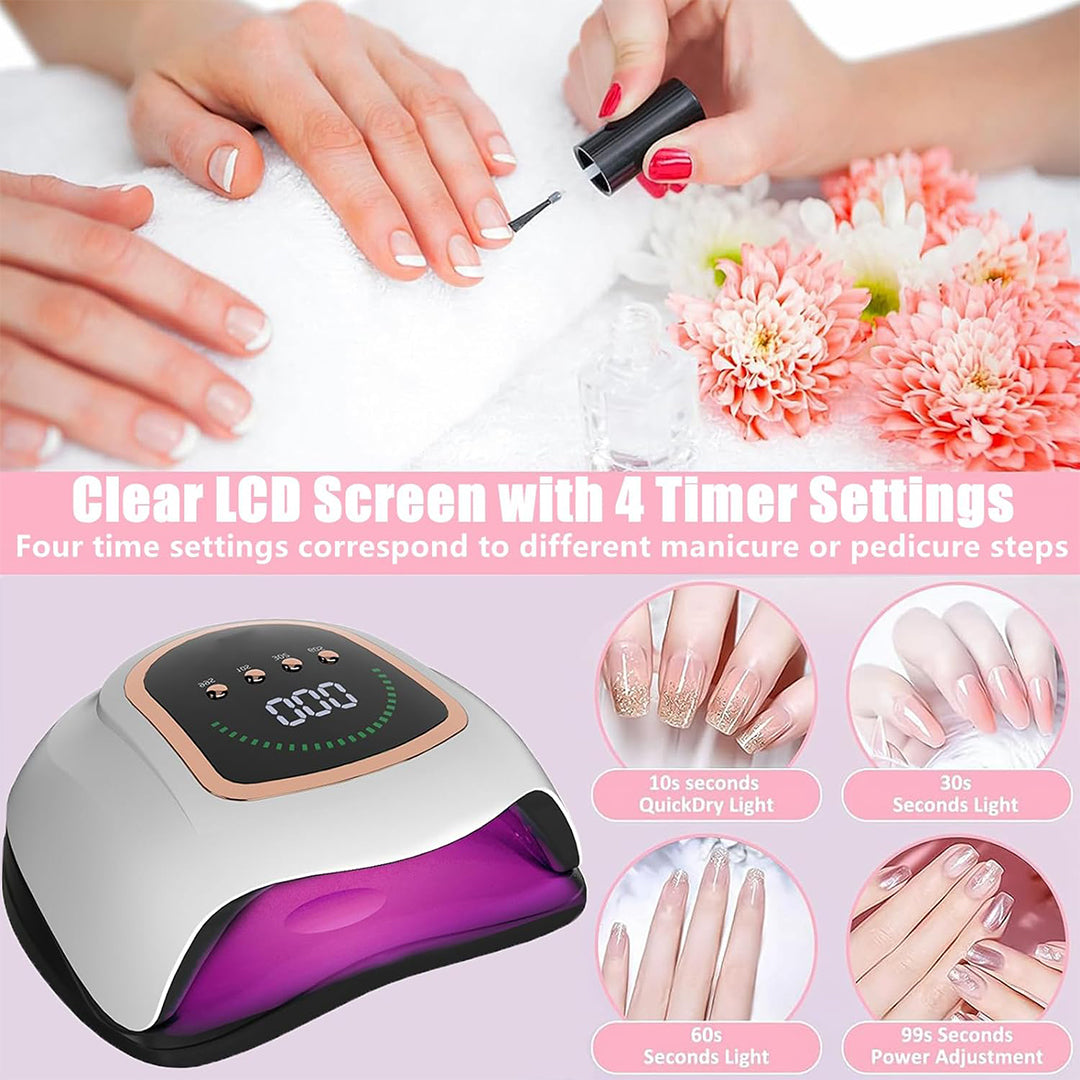 Manicure Table Lamp 300W, Best At Home Gel Nail Lamp with 72 Beads, Nail Table Light with 4 Timers Setting