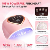 Best Gel UV Light 188W, Best UV Light for Gel Nails, Gelish UV Lamp with 4 Timers Setting, Gel Nail Polish Lamp with Auto Sensor