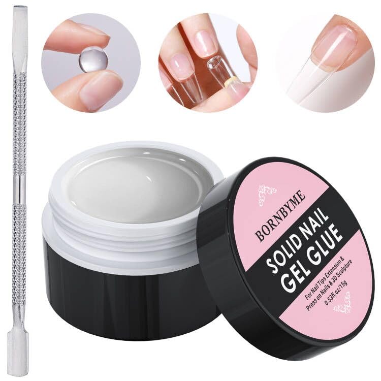 Nail Tips Glue Gel 5 in 1 for Acrylic Nail, Gel Extension Glue for Press on Nails, Solid Nail Tips Glue