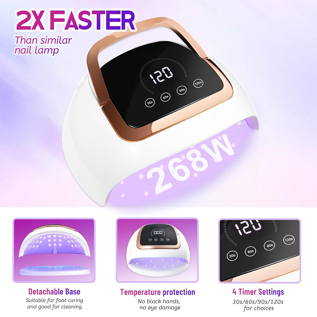 Gel Polish UV Light 268W, Best Nail Dryer with 4 Timers Setting, Best UV Gel Lamp with LCD Touch Screen