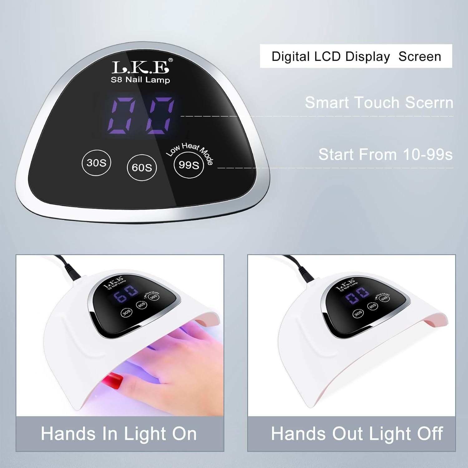 72W UV LED Curing Lamp for Nails with 3 Timer Setting & LCD Touch Display Screen Gelish Nail Dryer