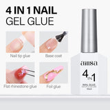 4 in 1 Super Strong Nail Glue for Fake Nail Tips,15ML High Capacity Long Lasting (UV Lamp Needed)