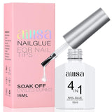 4 in 1 Super Strong Nail Glue for Fake Nail Tips,15ML High Capacity Long Lasting (UV Lamp Needed)