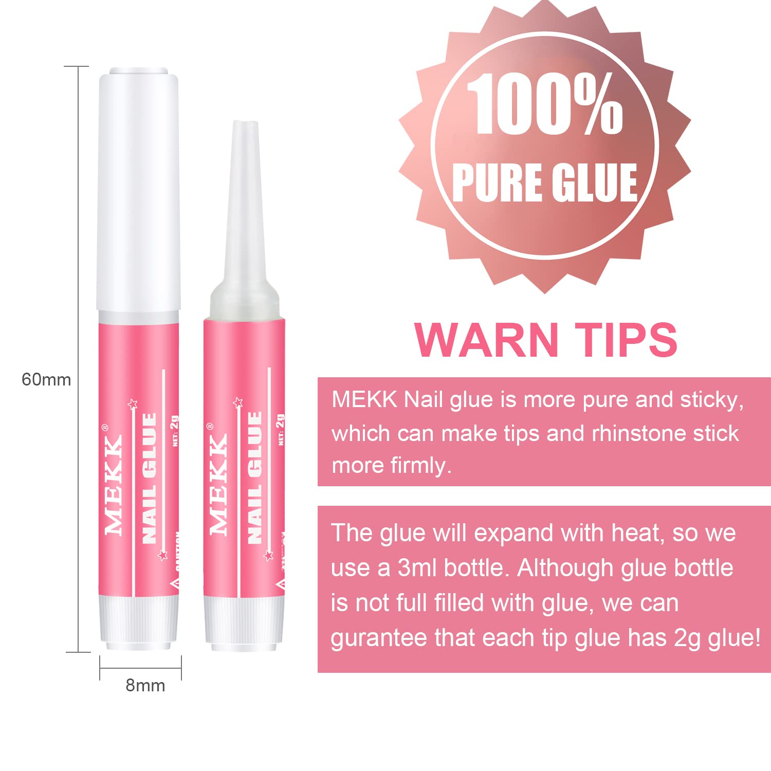 Super Strong Nail Glue for Acrylic Nails, Best False Nail Glue, Professional Nail Tip Glue Nail Tech for Nail Tips 0.07OZ/PCS