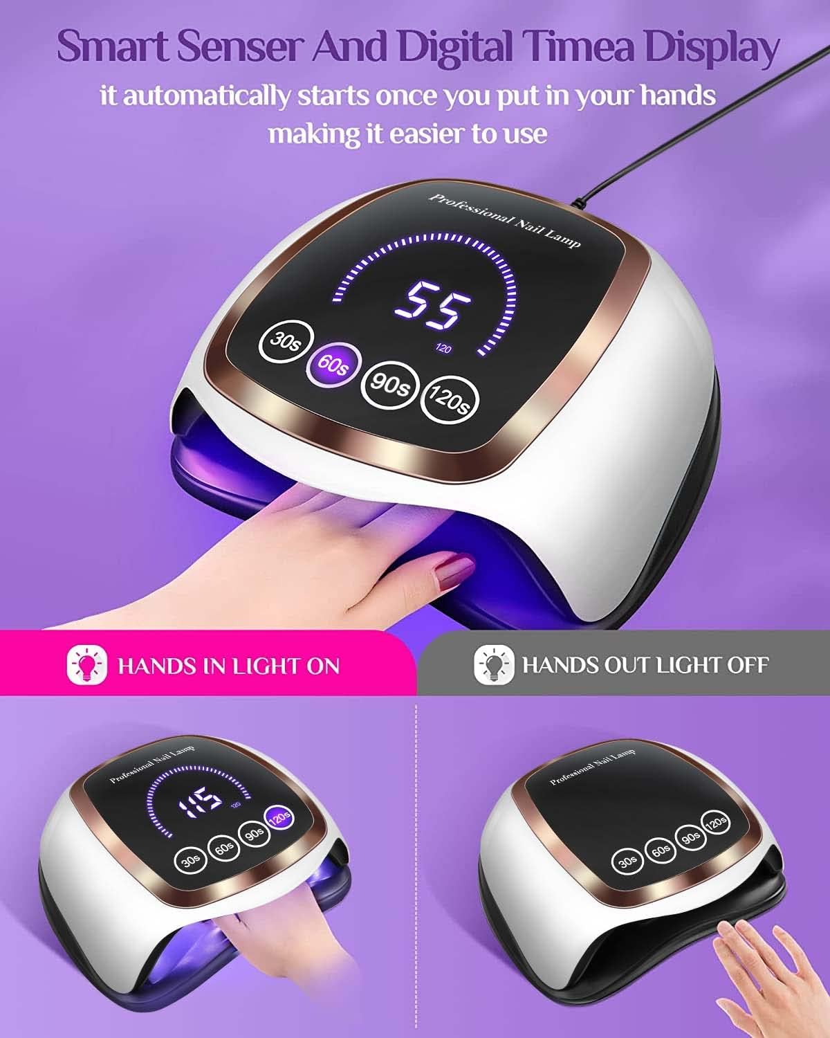 180W Nail Gel and UV Light for Gel Polish with LCD Display Gel Manicure Dryer for Salon and Home