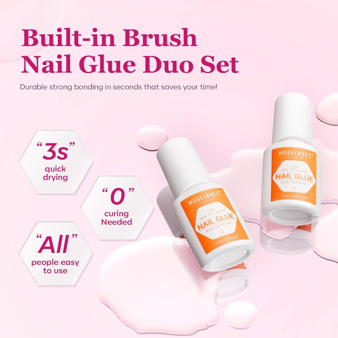 14ml Glue on Acrylic Nails Brush On Nails Glue Long Lasting Adhesive Nail Glue NO Cure 2pcs