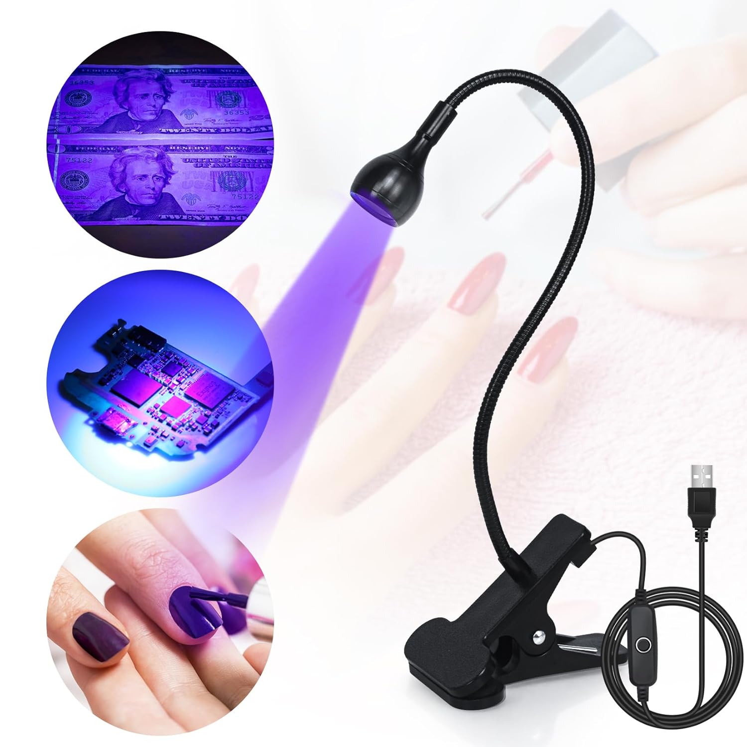 Home Nail Dryer UV Light for Gel Nails, 3W Best Nail Drying Lamp Manicure Dryer Black Light with Clam
