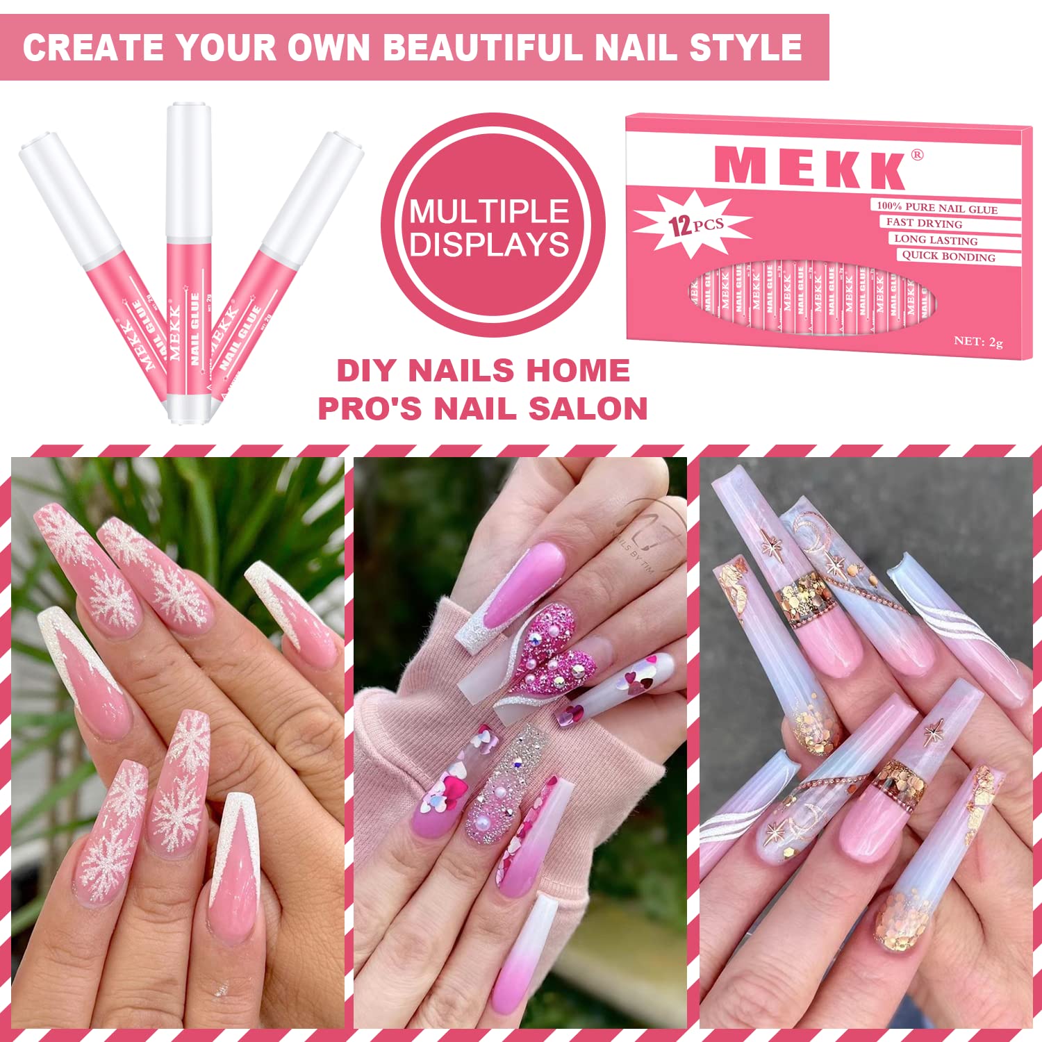 Super Strong Nail Glue for Acrylic Nails, Best False Nail Glue, Professional Nail Tip Glue Nail Tech for Nail Tips 0.07OZ/PCS