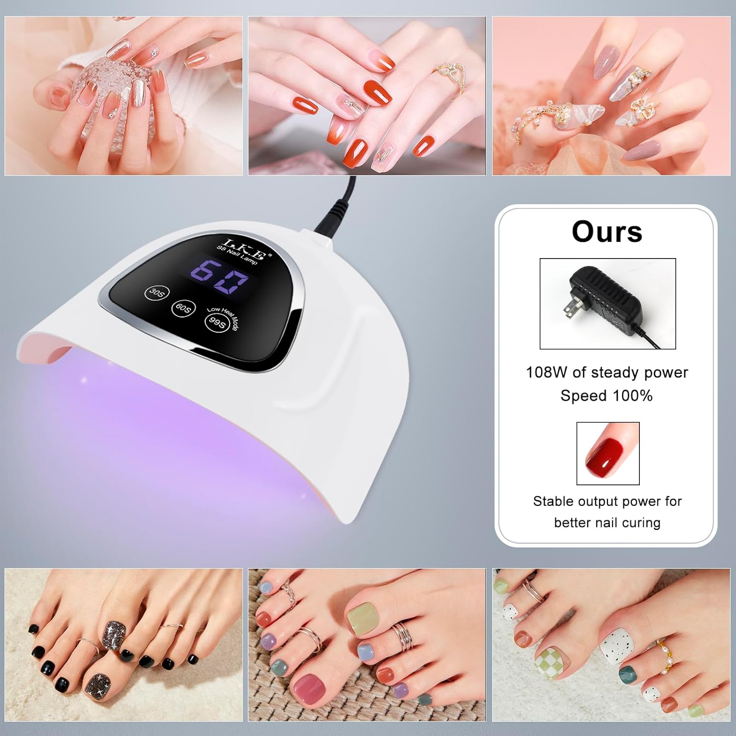 72W UV LED Curing Lamp for Nails with 3 Timer Setting & LCD Touch Display Screen Gelish Nail Dryer