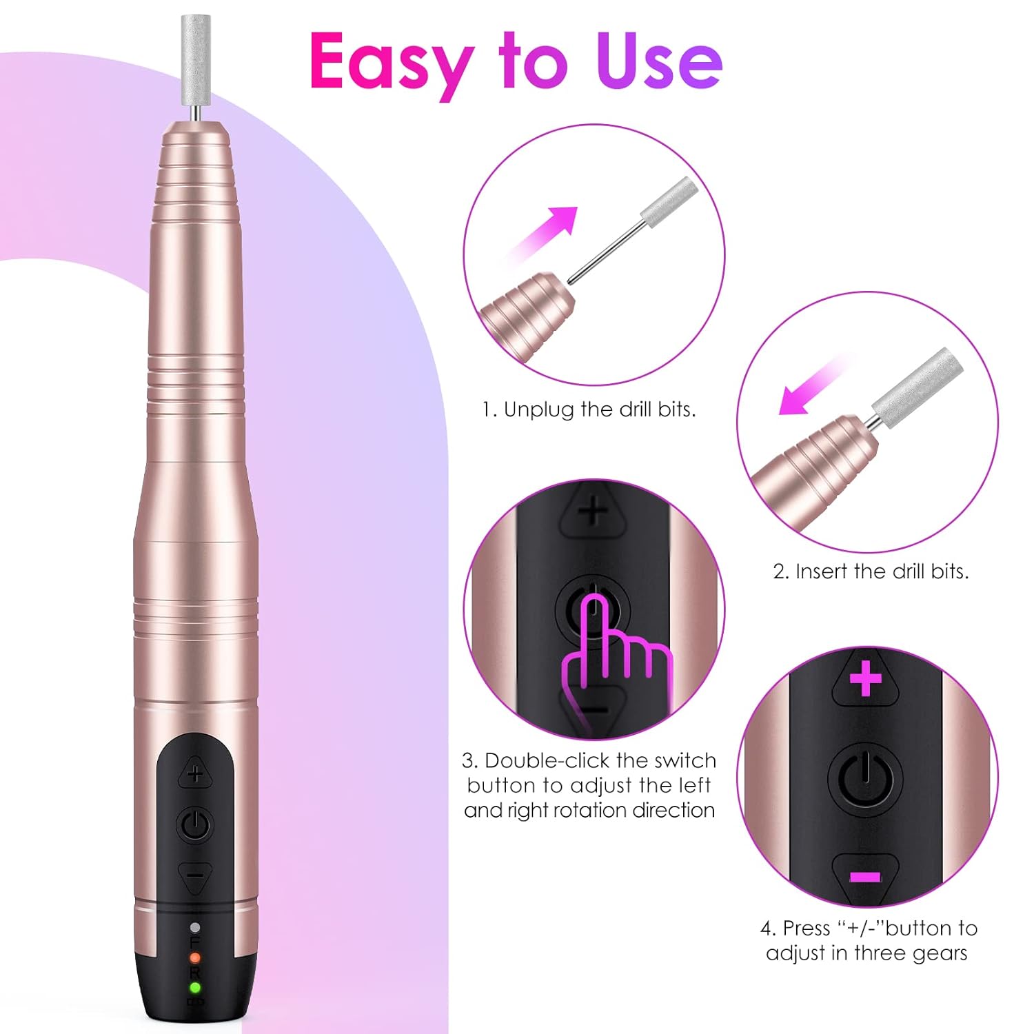 Cordless Nail Drill Cuticle Nail Bit, 11 in 1 Rechargeable Electric Nail Drill Kit Salon Nail Drill, Professional Nail Kit With Drill