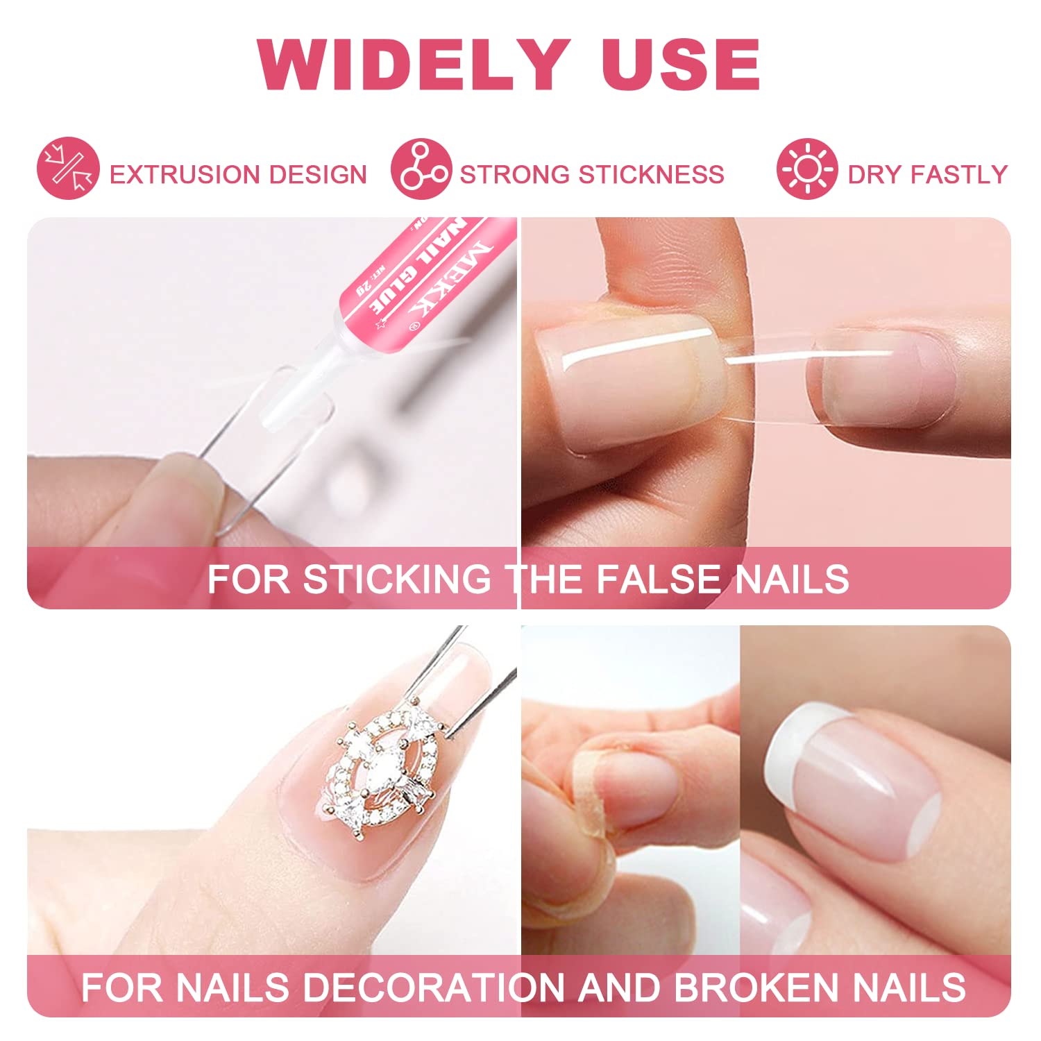 Super Strong Nail Glue for Acrylic Nails, Best False Nail Glue, Professional Nail Tip Glue Nail Tech for Nail Tips 0.07OZ/PCS