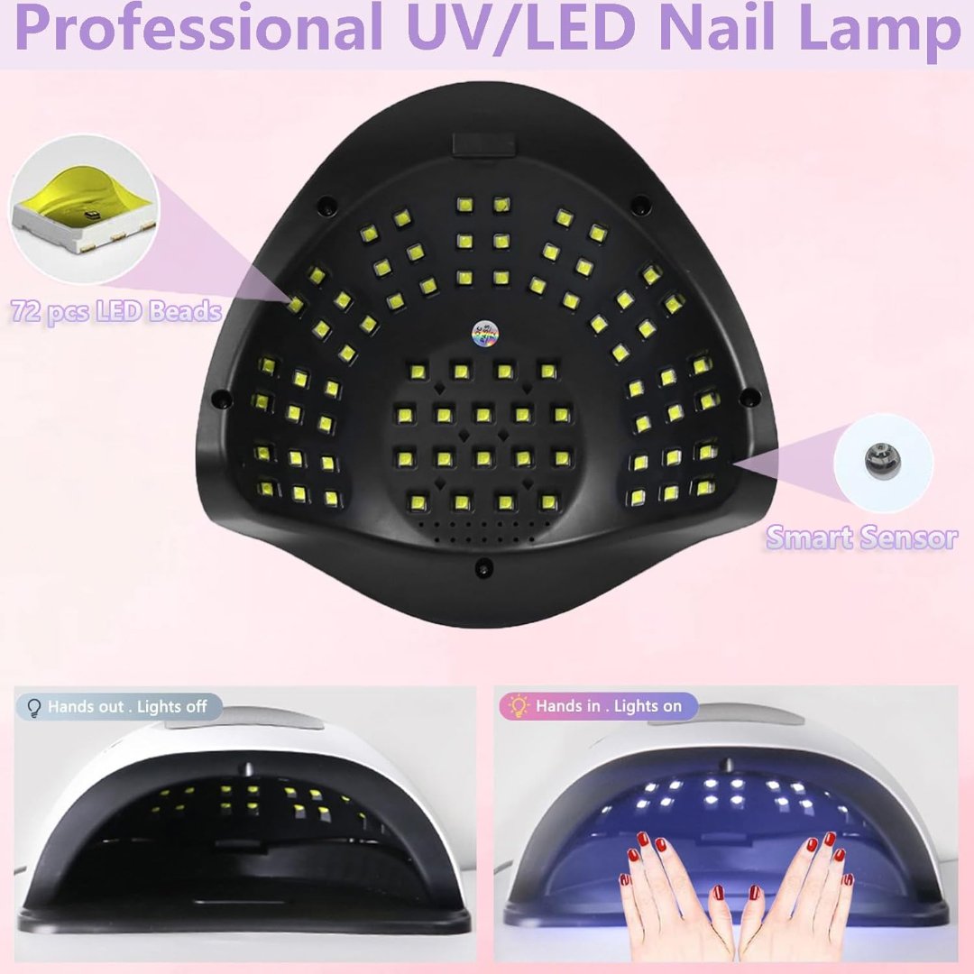 320W Professional UV Nail Desk Lamp for Gel Nails with 72 Beads, Fast Manicure Lamp