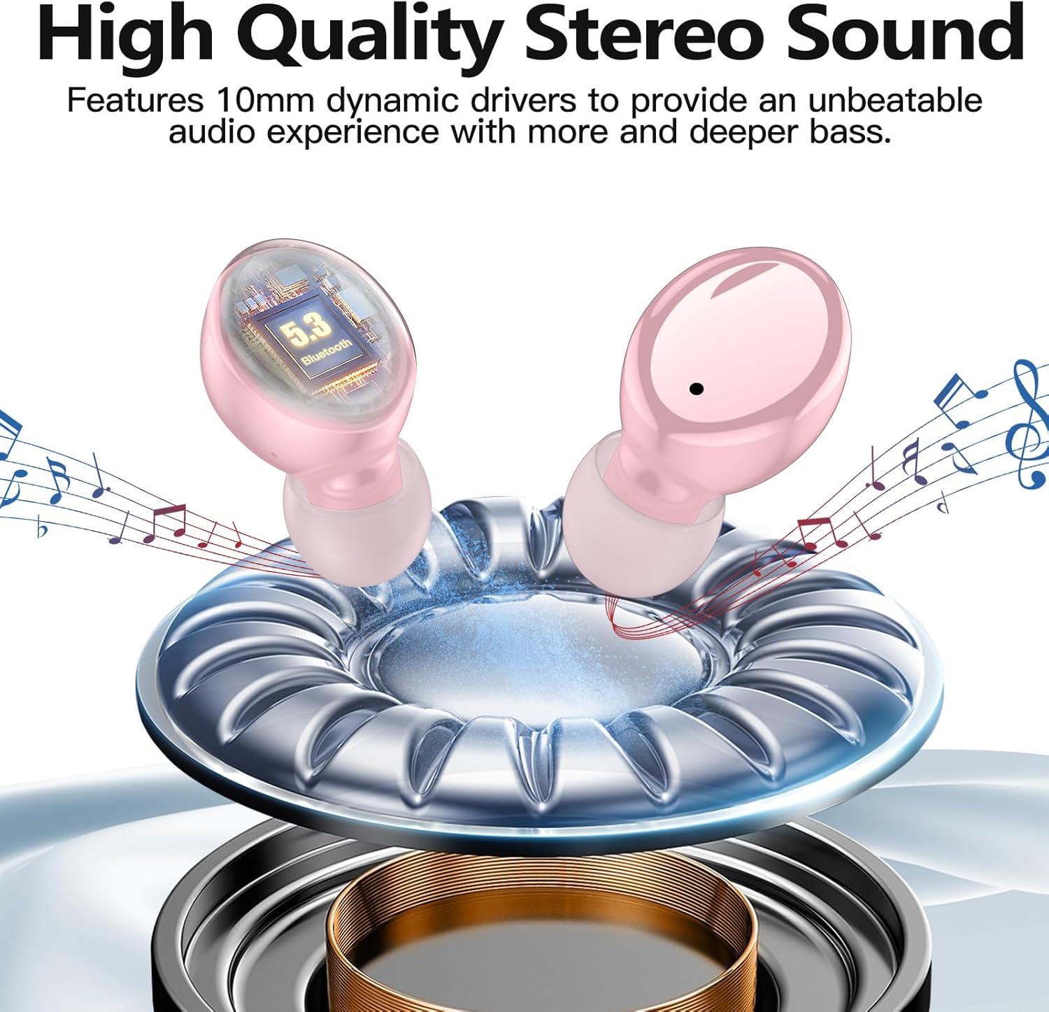 Best Wireless Bluetooth 5.3 Earbuds for Women – Deep Bass, Clear Calls, Pink