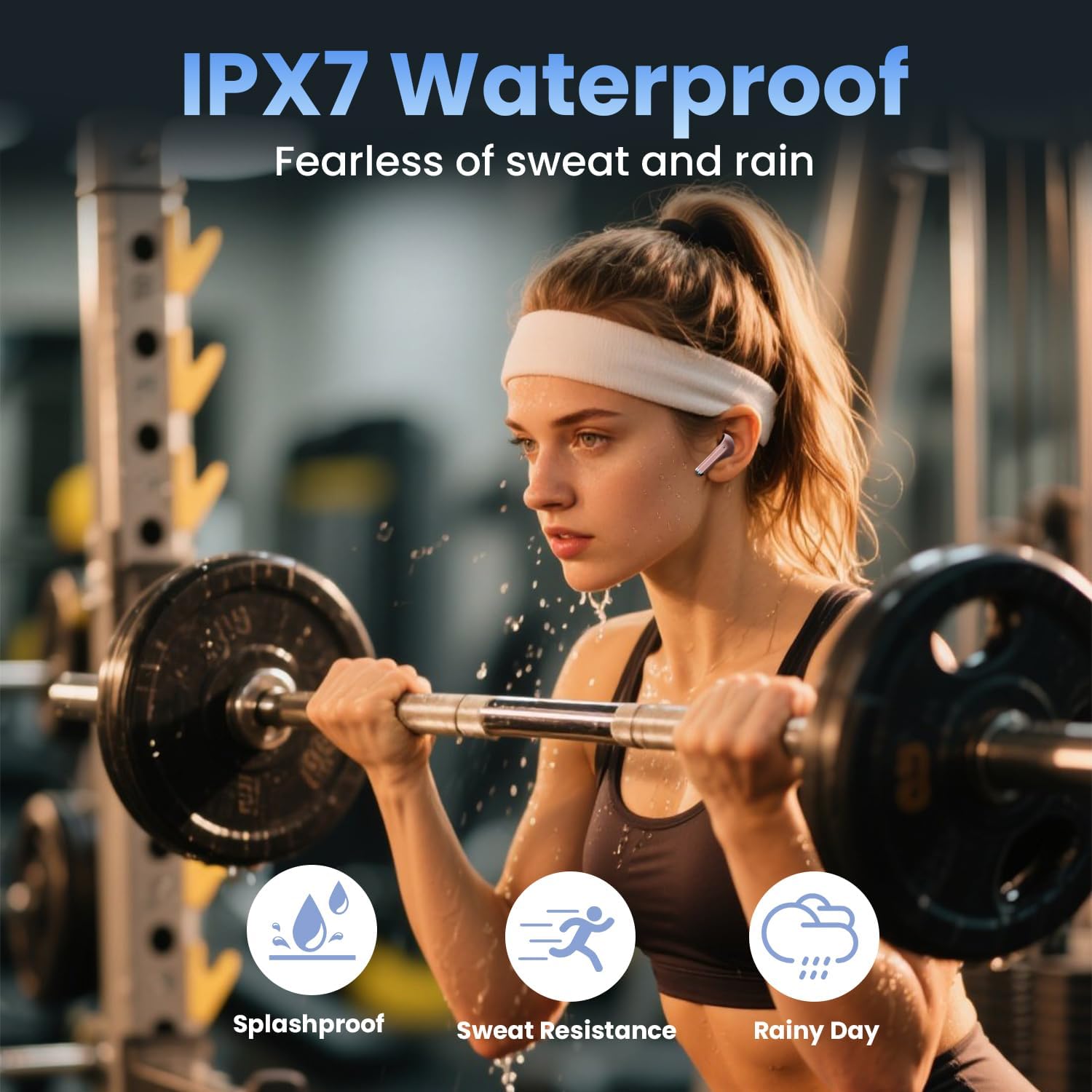 Lightweight Bluetooth Earbuds, 48H Playtime & Deep Bass-Rose Gold Color