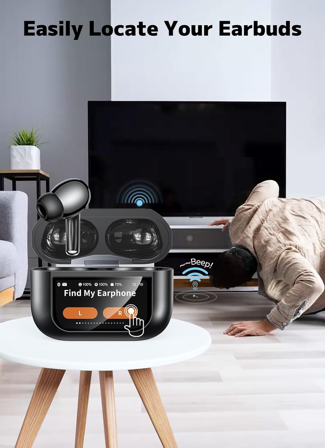 Noise Cancelling Wireless Earbuds for iPhone Android, Bass Sound & 48H Case