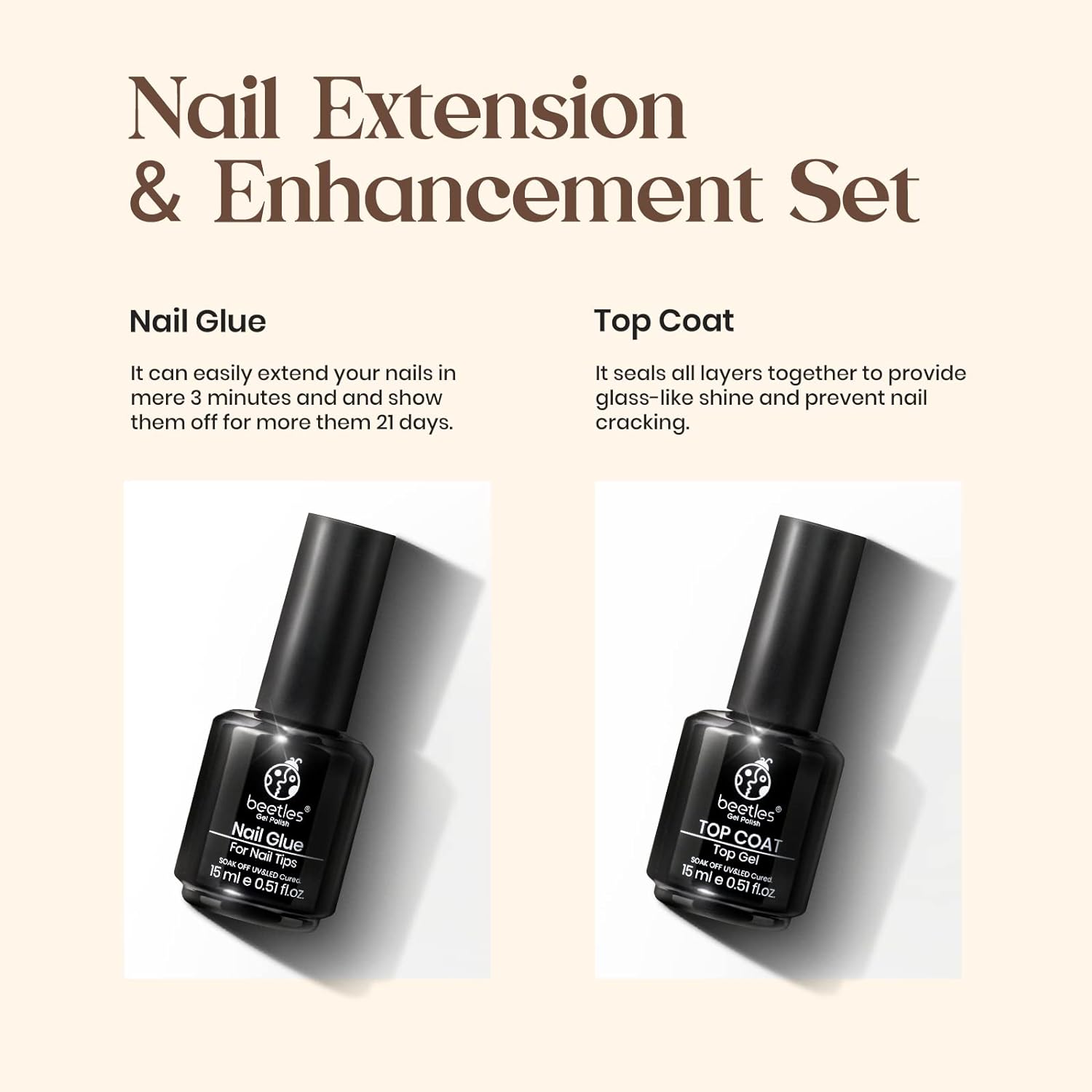 Gel Polish 5 in 1 False Glue on Nails 2PCS 15ML Really Good Nail Glue for Gel Nails Easy Nail Extension Gel