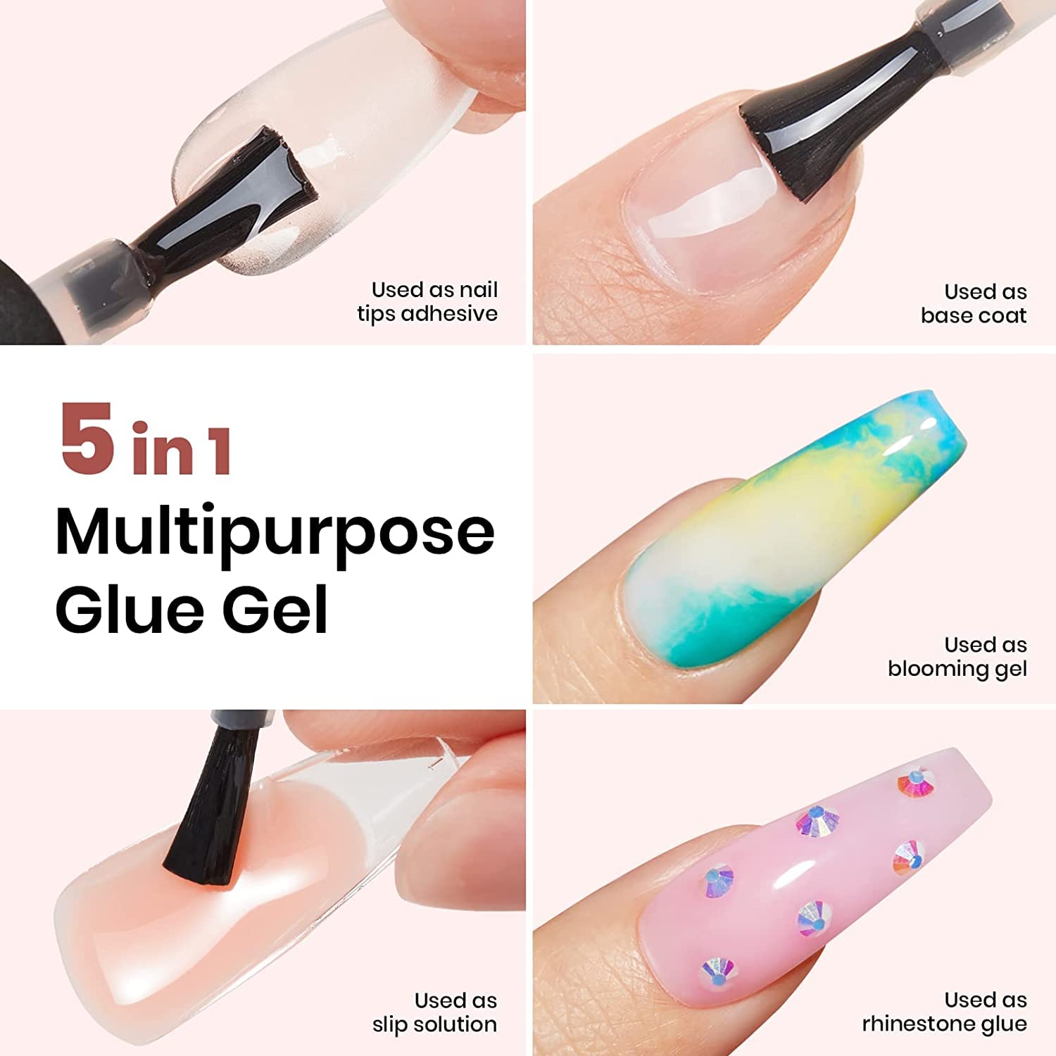 Gel Polish 5 in 1 False Glue on Nails 2PCS 15ML Really Good Nail Glue for Gel Nails Easy Nail Extension Gel