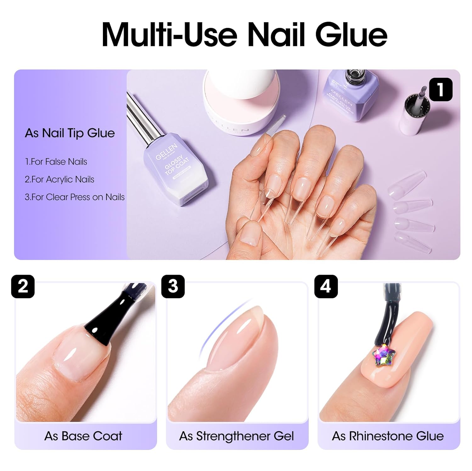 4 in 1 LED UV Nail Glue for Acrylic Nails Best Glue on Acrylic Nails  Long Lasting for 28+ Days