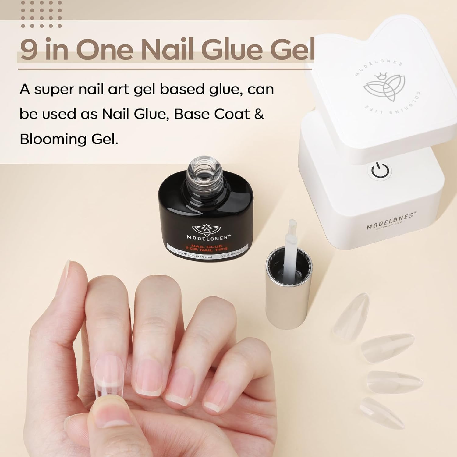 9-in-One Best Glue on Nails Polish Set Brush On Blooming Nail Art Gel Nail Kit Nail Glue for Press on Nails