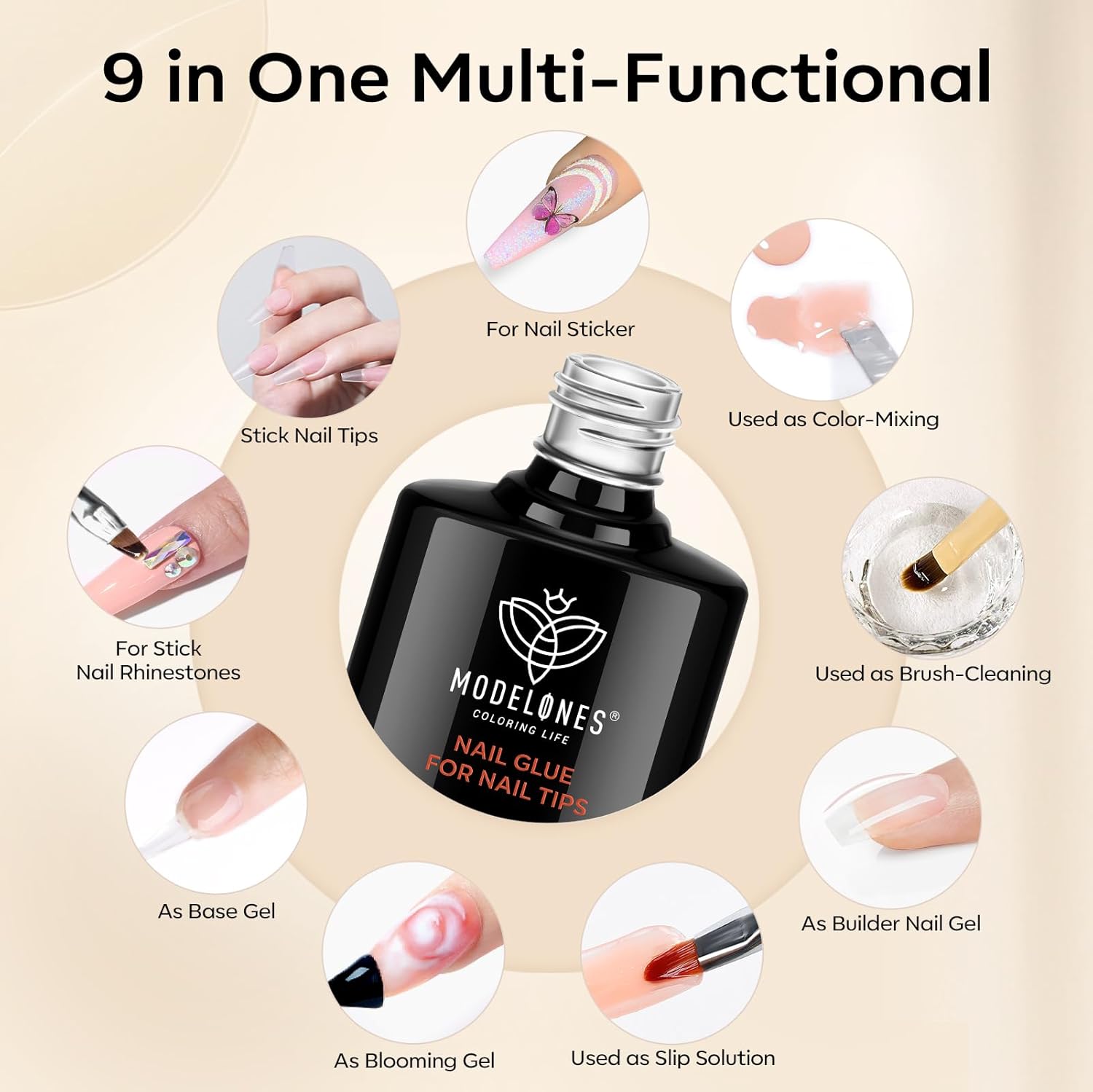 9-in-One Best Glue on Nails Polish Set Brush On Blooming Nail Art Gel Nail Kit Nail Glue for Press on Nails