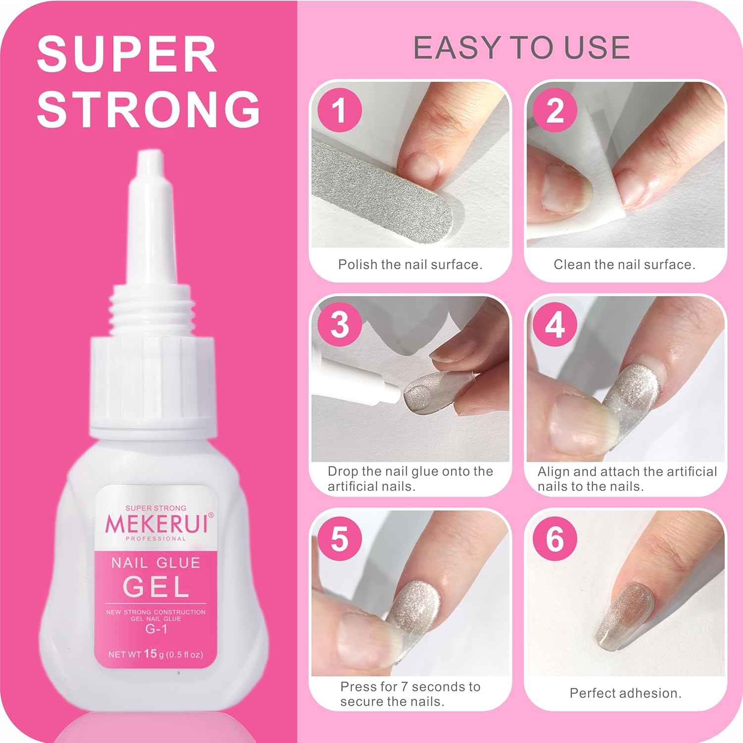 15g Press on Nail Super Strong Glue Best Nail Glue for Fake Nails 7S Quickly Dry Without UV Light