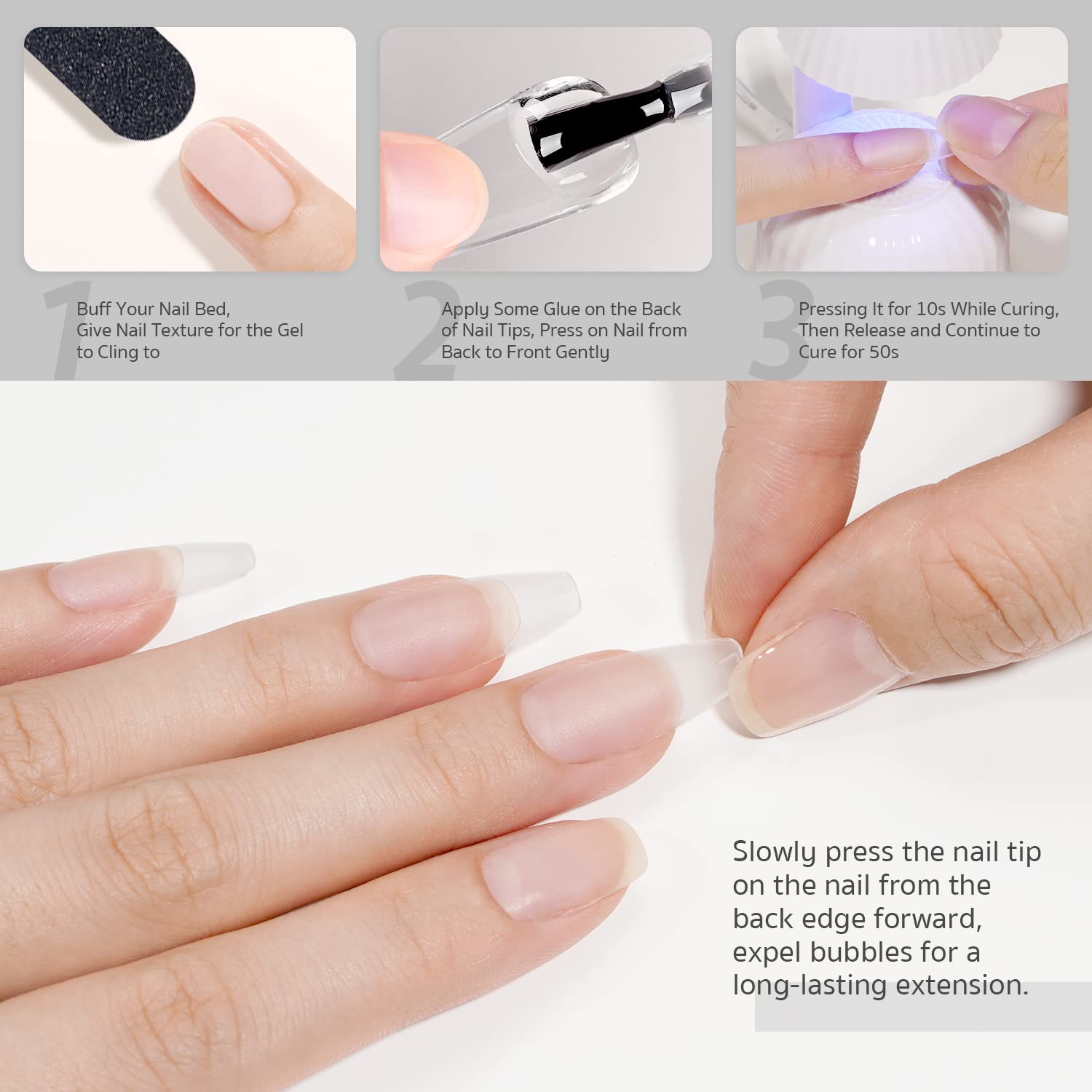 2 in 1 Press on Nail Glue Gel Nail Glue for Acrylic Nails Tips Best Glue on Acrylic Nails Nail Lamp Needed