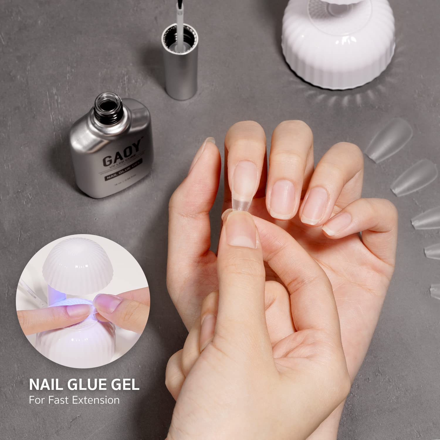 2 in 1 Press on Nail Glue Gel Nail Glue for Acrylic Nails Tips Best Glue on Acrylic Nails Nail Lamp Needed